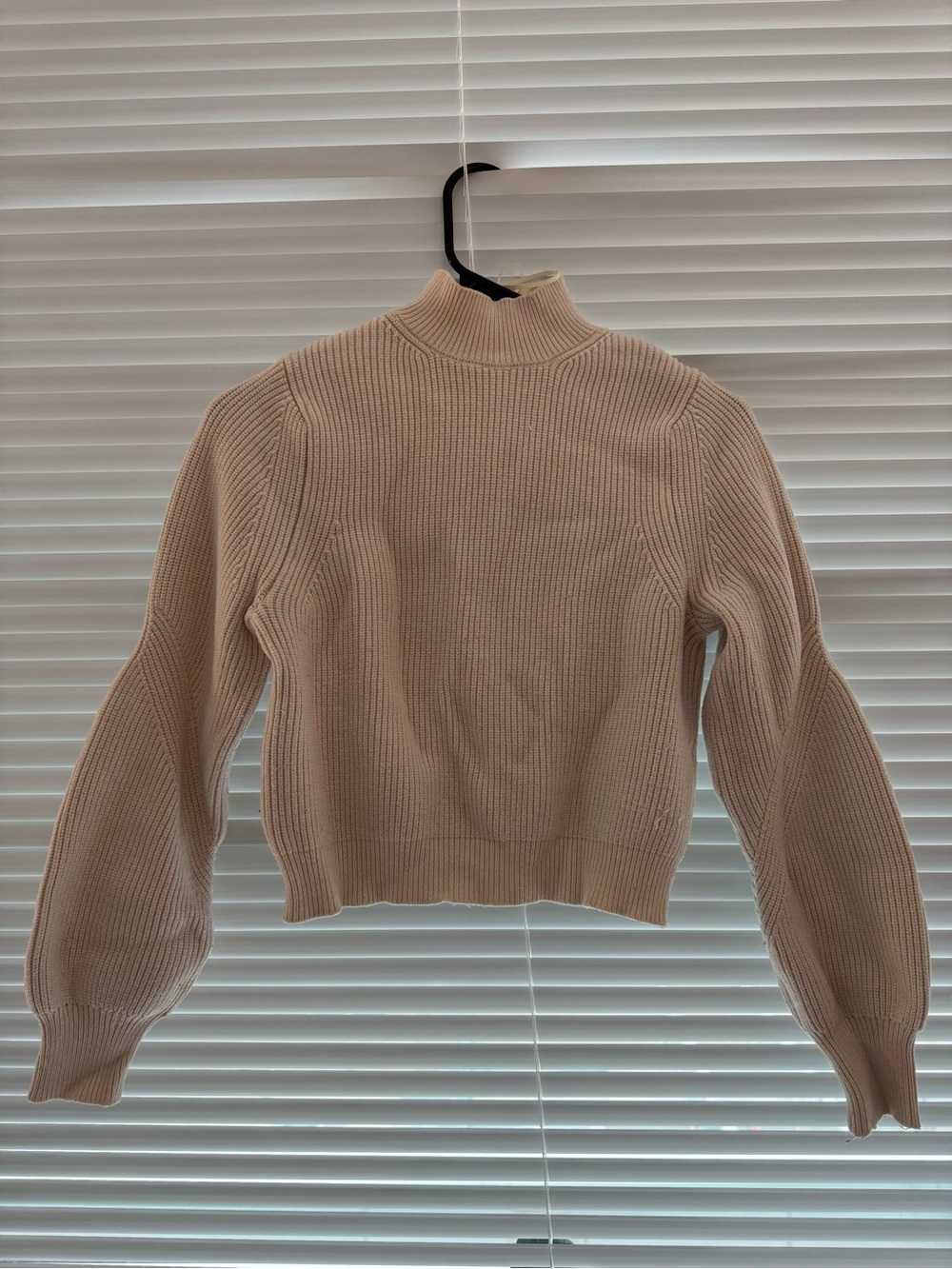 Zara Beige Ribbed Mock Neck Sweater
